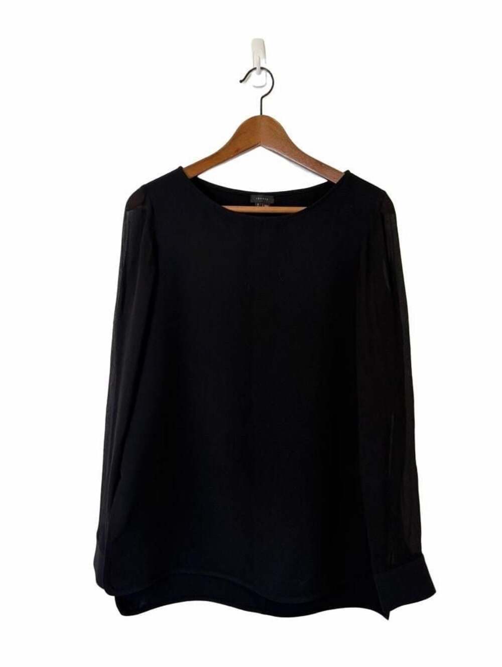 Theory Black Long Sleeve Sheer Chiffon Sleeve Blouse Top
